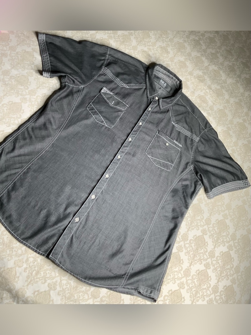 BKE Men’s Athletic Fit Button Down Shirt XXL Dark Gray Short Sleeve